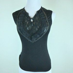 STRASS black lace sleeveless stretch top 1 S made in France